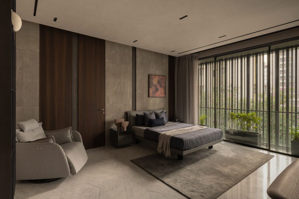 Modern bedroom interior reflecting facade material selection and smart choices in choosing facade materials.